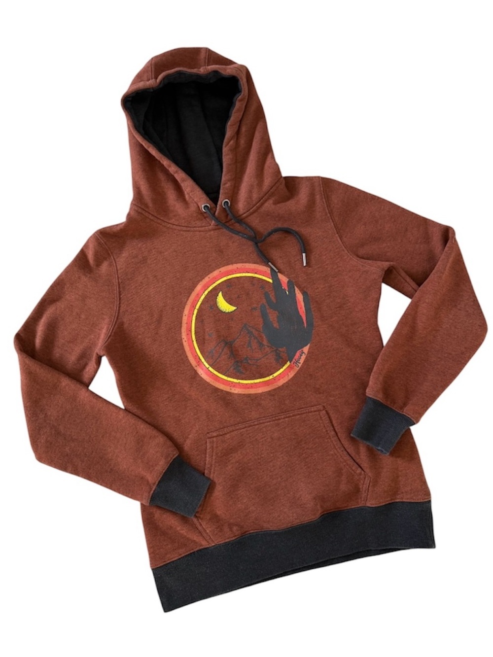 Hooey Marfa Womens Aztec Graphic Hoodie, Rust, size small.